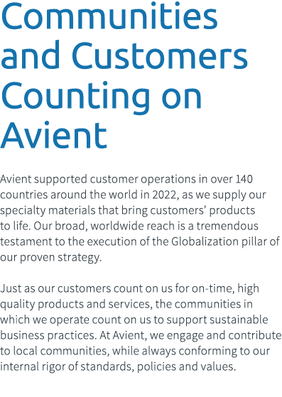 Communities and Customers Counting on Avient Avient supported customer operations in over 140 countries around the wo...