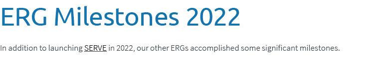 ERG Milestones 2022 In addition to launching Serve in 2022, our other ERGs accomplished some significant milestones.